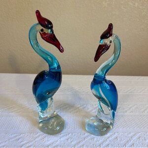 Designed in Murano Glass Blue Pelican Birds Set of 2